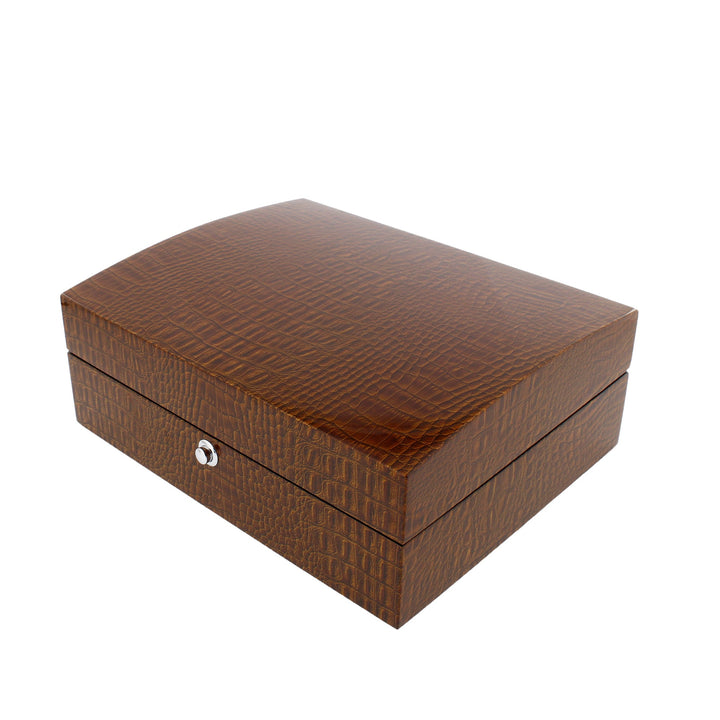 Premium 8 Watch Box in Brown High Gloss Lacquered Crocodile Print Finish by Aevitas