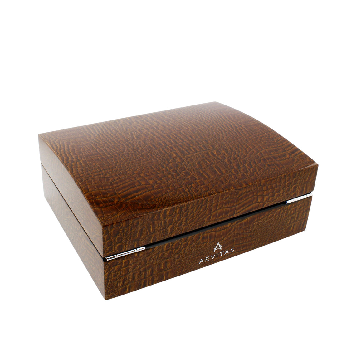 Premium 8 Watch Box in Brown High Gloss Lacquered Crocodile Print Finish by Aevitas