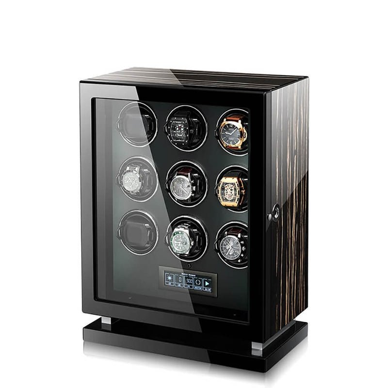 Premium 9 Watch Winder in Striped Ebony Wood Piano Lacquer by Aevitas