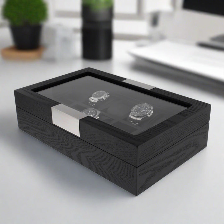 Premium Black Oak Veneer Watch Box for 10 Watches