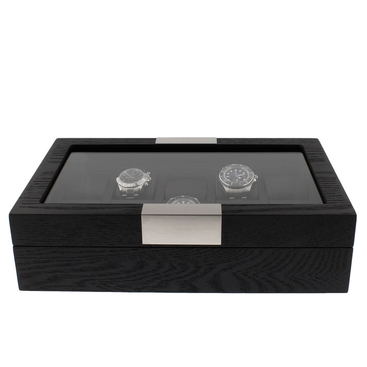 Premium Black Oak Veneer Watch Box for 10 Watches