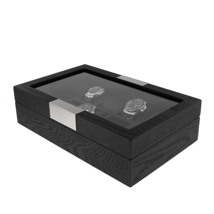 Premium Black Oak Veneer Watch Box for 10 Watches