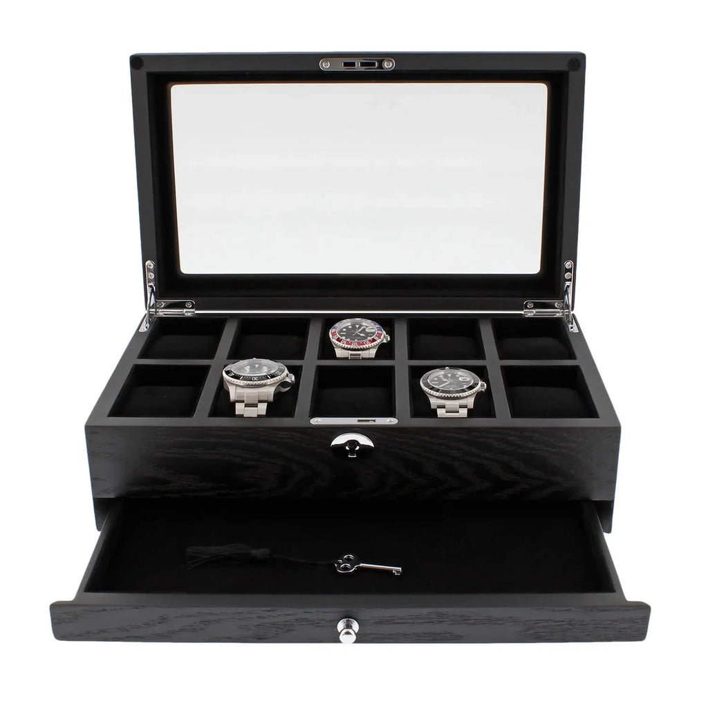 Watch Storage Draw Aevitas Black Oak 10 Watch Box with Storage Drawer