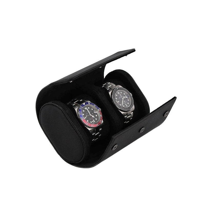Premium Double Watch Roll in Black Saffiano Leather Super Soft Black Lining