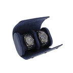 Premium Double Watch Roll in Blue Leather with Super Soft Suede Lining