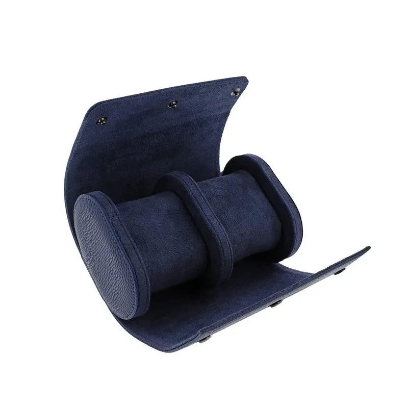 Premium Double Watch Roll in Blue Leather with Super Soft Suede Lining