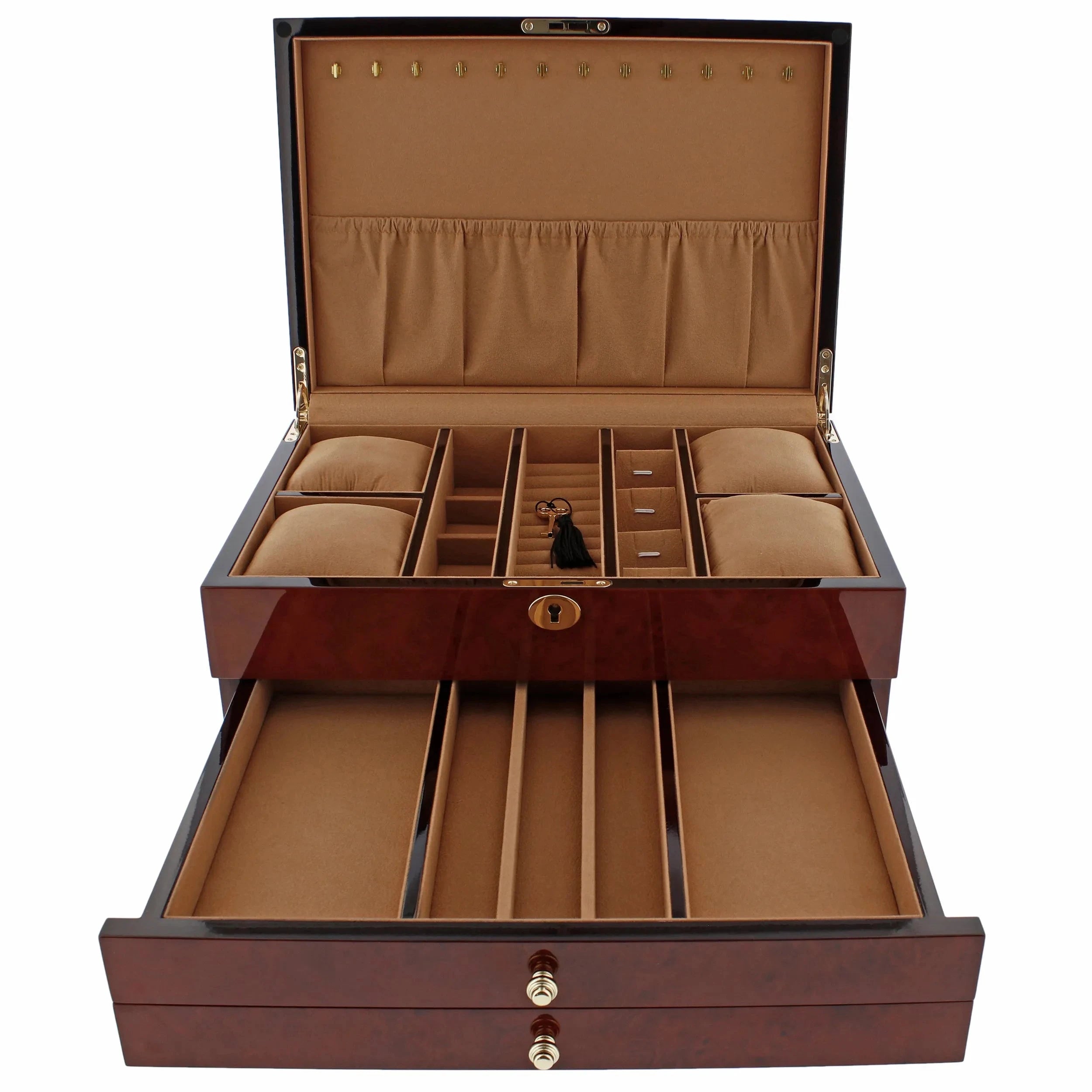 Premium Jewellery Box Extra Large Size Camphor Finish with Camel Colour Lining by Aevitas