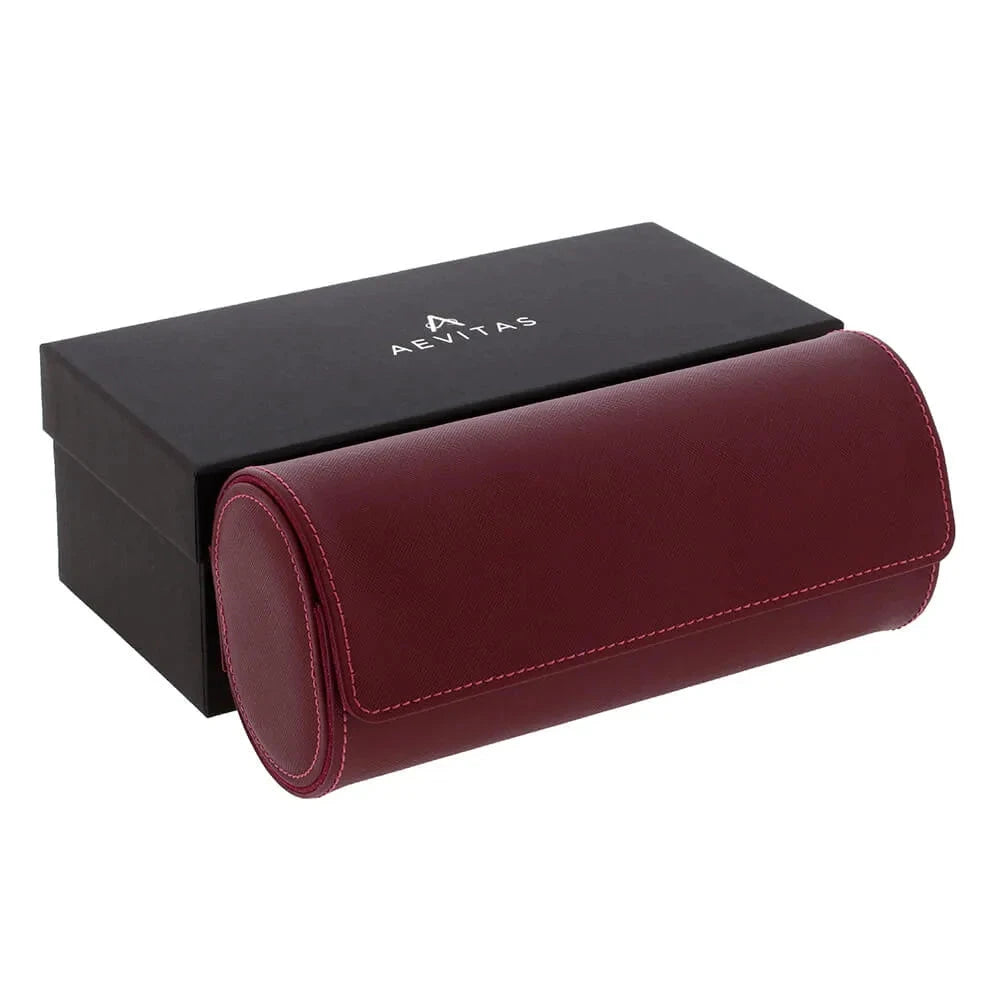 Premium Ladies Watch Roll Claret Red Saffiano Leather Soft Lining