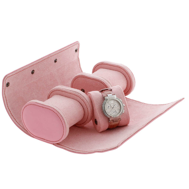 Premium Ladies 3 Watch Roll Pink Saffiano Leather with Soft Lining