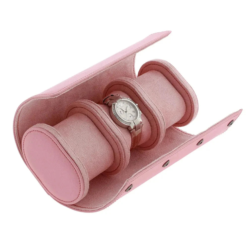 Premium Ladies Watch Roll Pink Saffiano Leather with Soft Lining