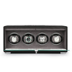 Premium Quad Watch Winder Black Genuine Leather Mains Powered by Aevitas