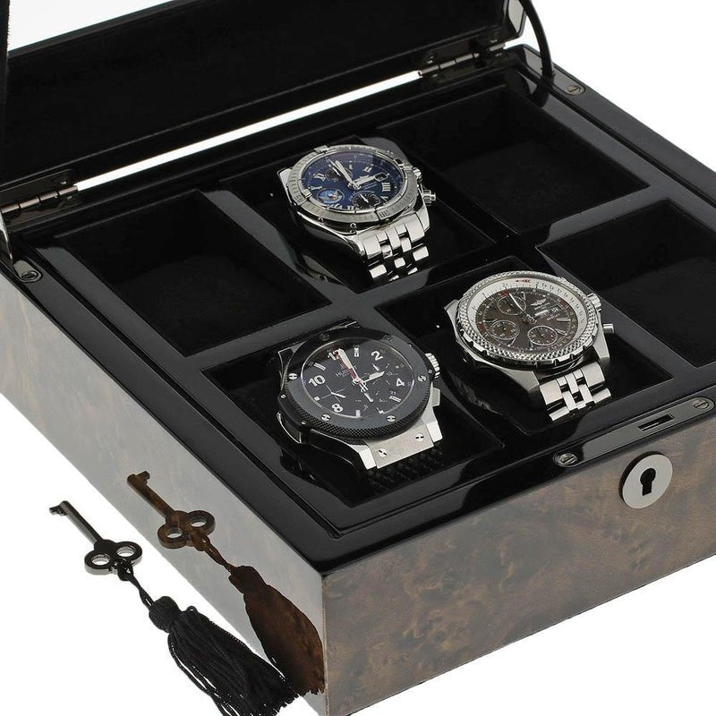 Premium Quality Dark Burl Wood 6 Watch Box by Aevitas