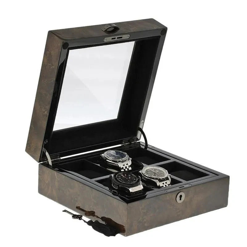Premium Quality Dark Burl Wood 6 Watch Box by Aevitas