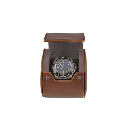 Premium Single Watch Roll Vintage Brown Leather Super Soft Grey Suede Lining