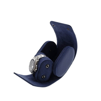 Premium Single Watch Roll in Blue Leather with Super Soft Suede Lining