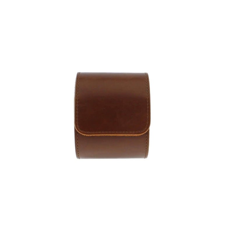 Premium Single Watch Roll in Brown Leather with Super Soft Tan Suede Lining
