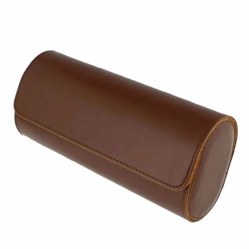 Premium Triple Watch Roll in Brown Leather with Super Soft Tan Suede Lining