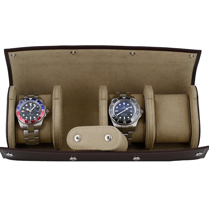 Quad Watch Roll Case in Premium Dark Brown Calf Leather by Aevitas