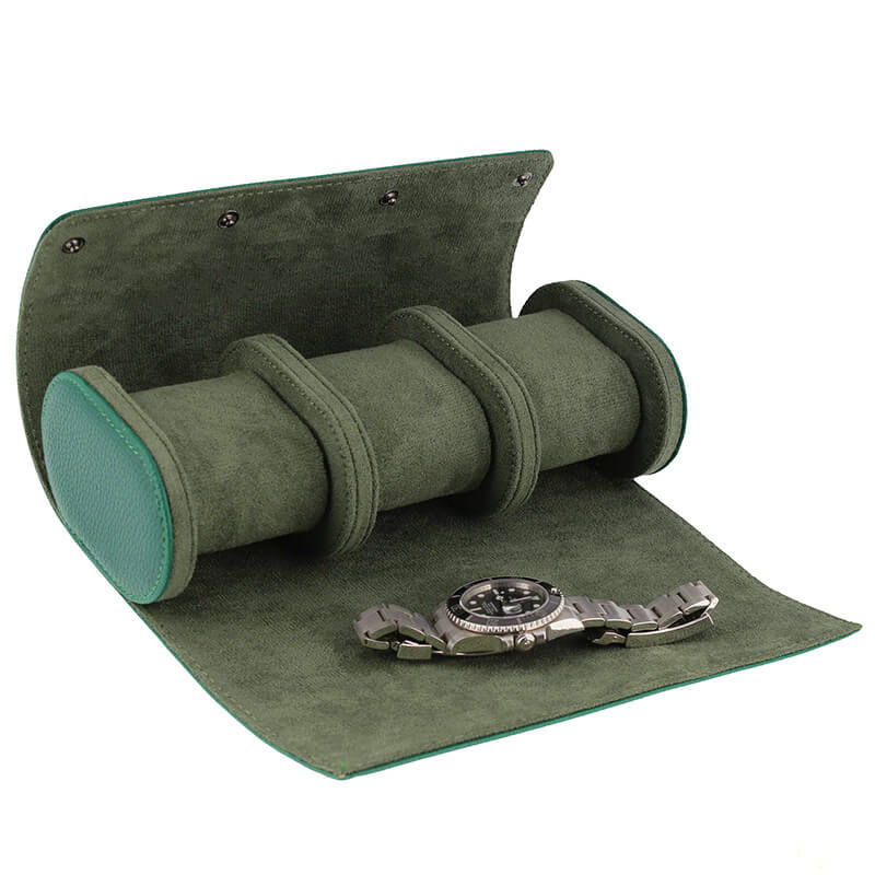 SPECIAL OFFER Premium Triple Green Leather Watch Roll with Super Soft Suede Lining