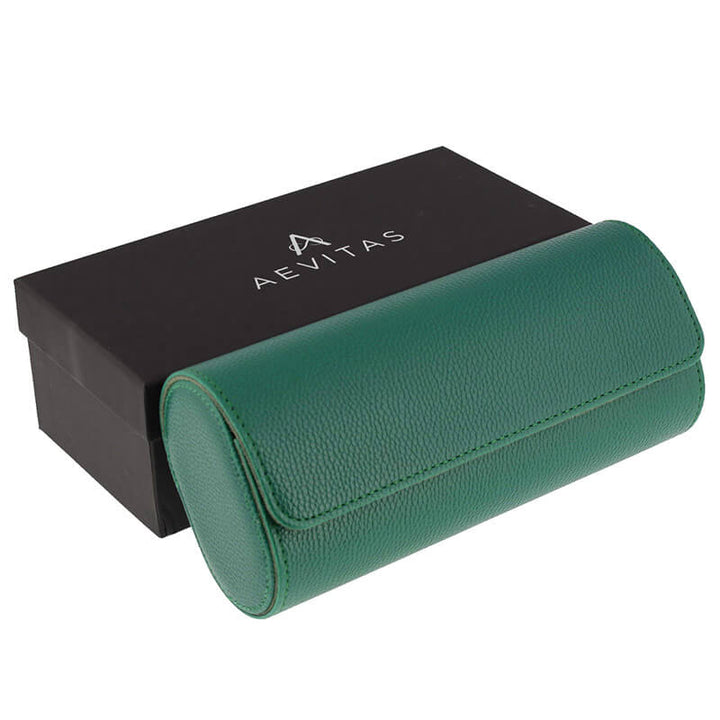 SPECIAL OFFER Premium Triple Green Leather Watch Roll with Super Soft Suede Lining