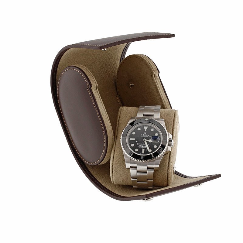 Single Watch Roll Case in Premium Dark Brown Calf Leather by Aevitas