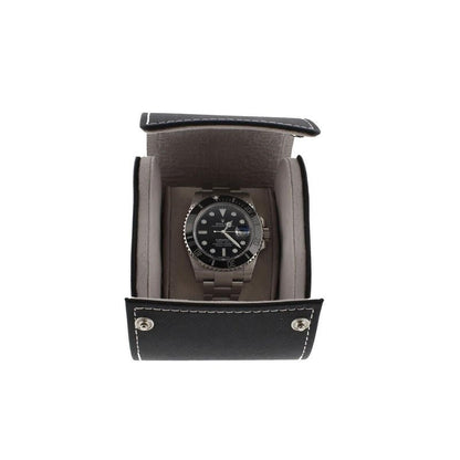 Single Watch Roll in Black Saffiano Leather with Super Soft Lining