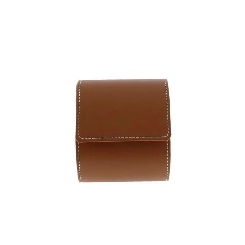 Single Watch Roll in Medium Brown Leather with Super Soft Lining