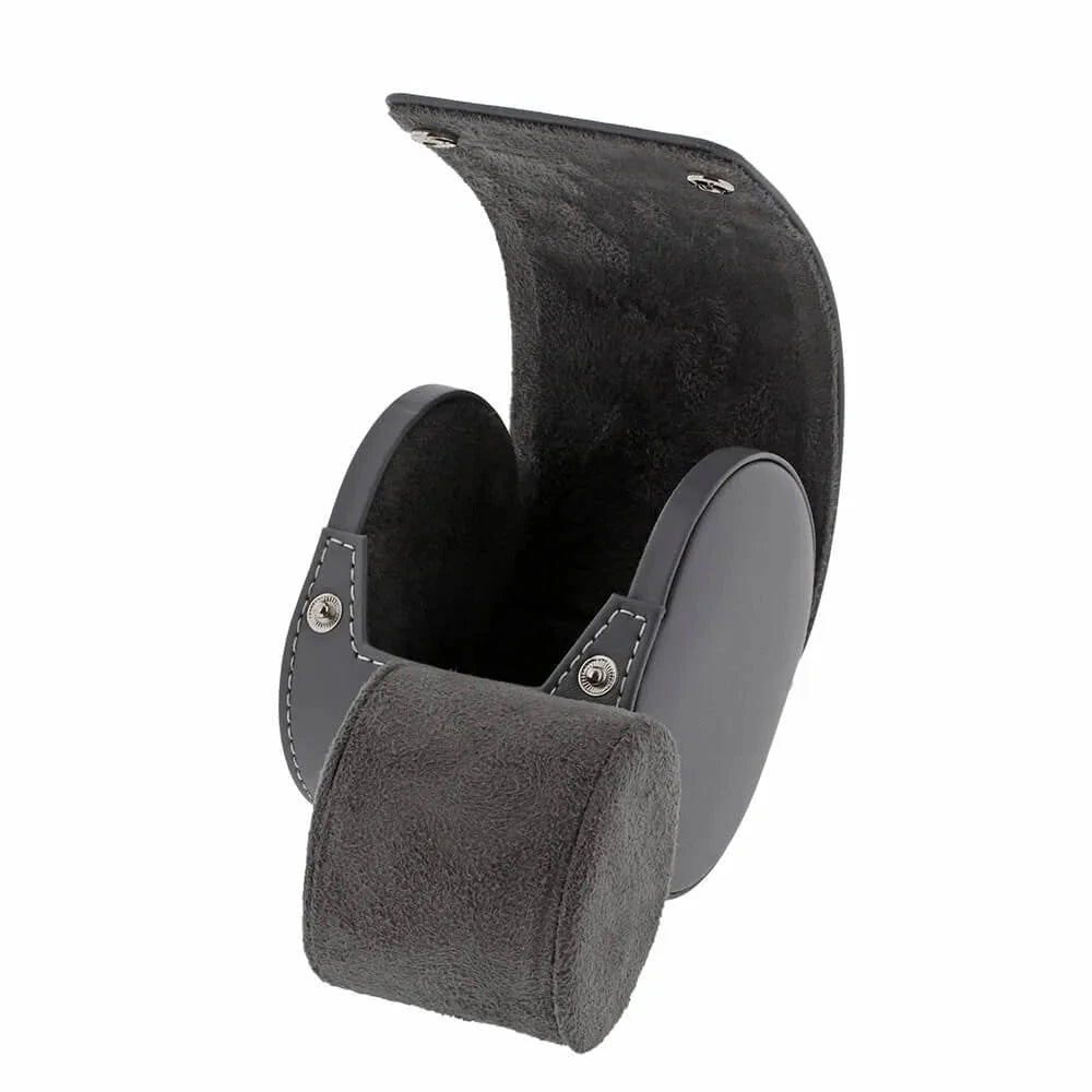Single Watch Roll in Smooth Grey Leather with Super Soft Lining