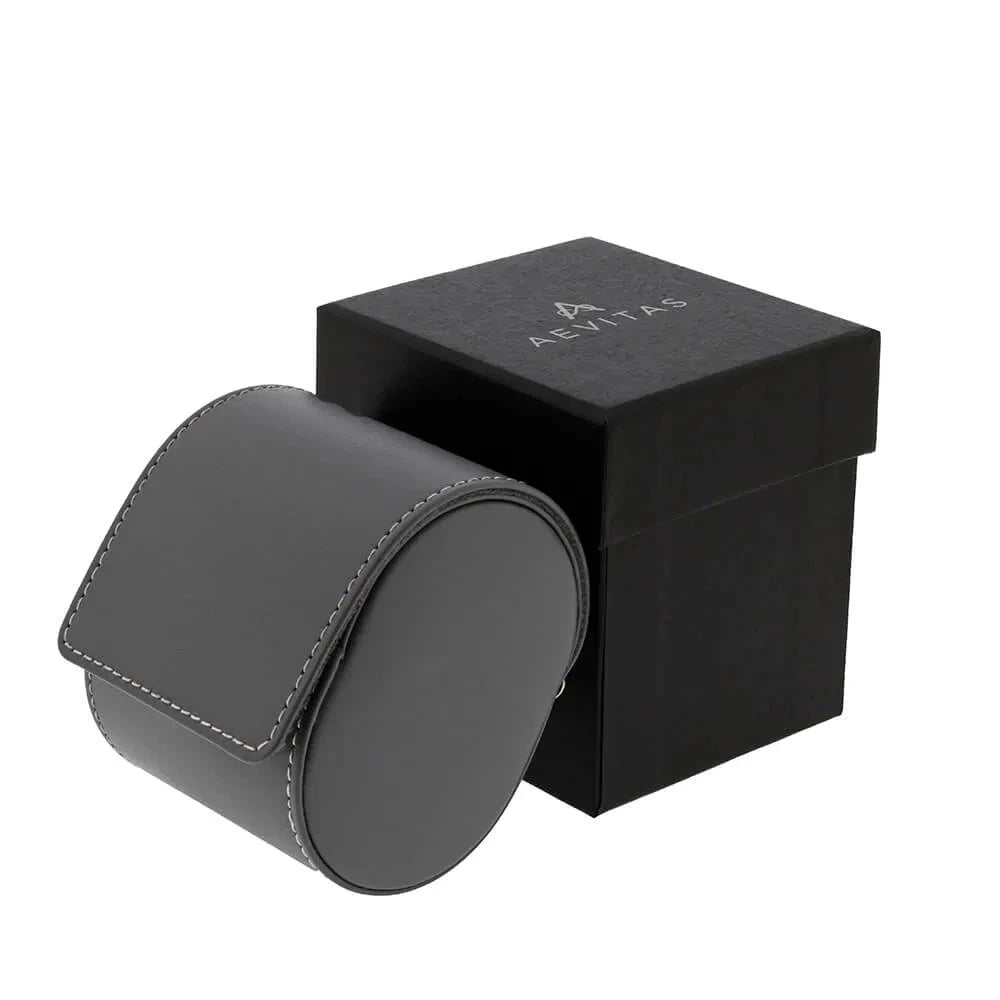 Single Watch Roll in Smooth Grey Leather with Super Soft Lining