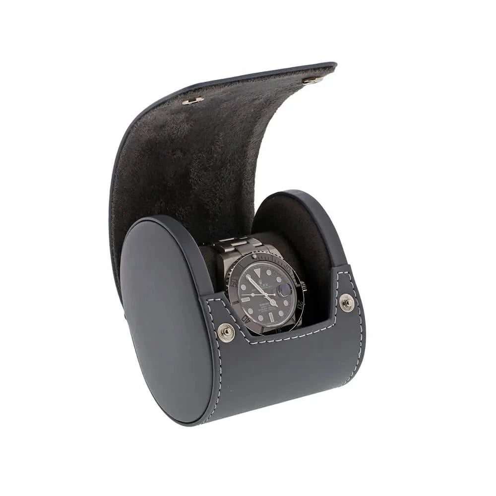 Single Watch Roll in Smooth Grey Leather with Super Soft Lining