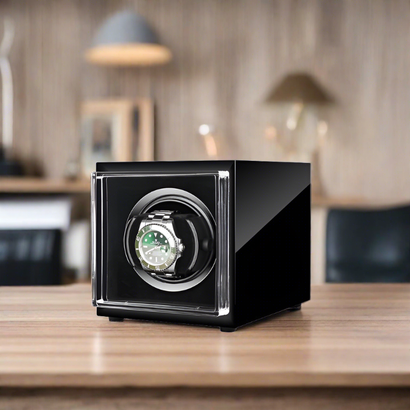 Single Watch Winder Black Edition Mains or Battery by Aevitas