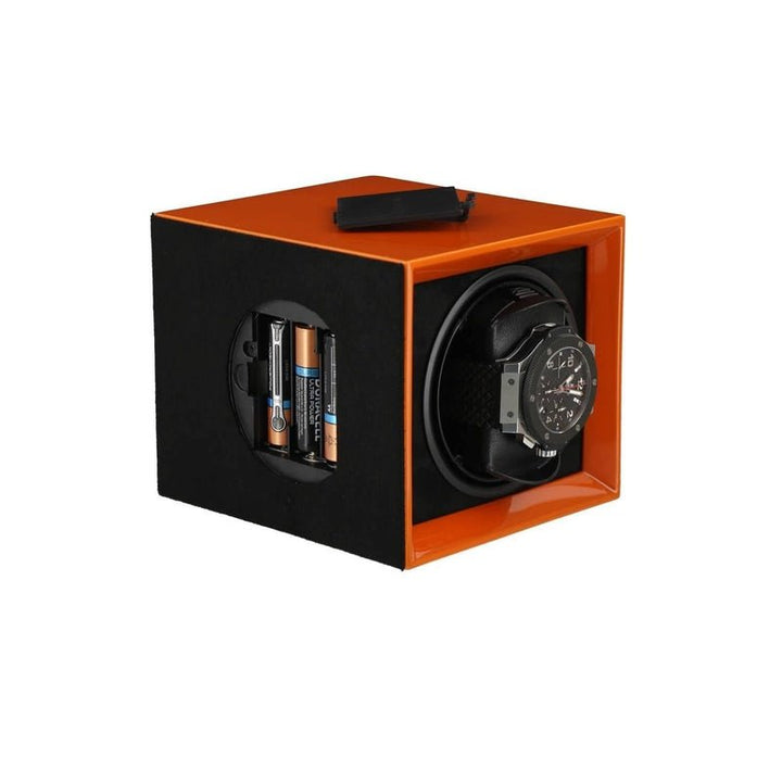 Single Watch Winder in Orange Piano Lacquered finish by Aevitas