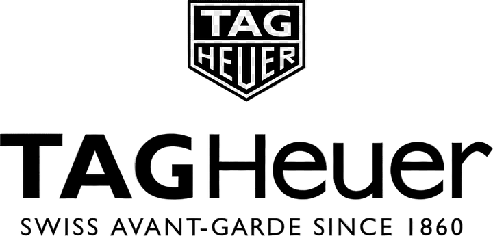 Tag Heuer logo with brand name and tagline on a white background