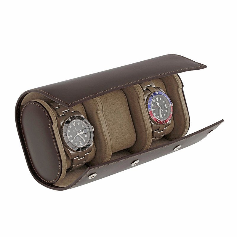 Triple Watch Roll Case in Premium Dark Brown Calf Leather by Aevitas
