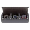 Triple Watch Roll in Smooth Grey Leather with Super Soft Lining