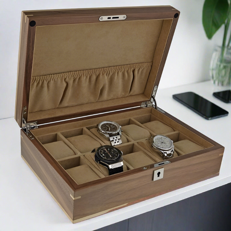 Watch Box Light Walnut Wood Natural Finish for 10 Watches by Aevitas