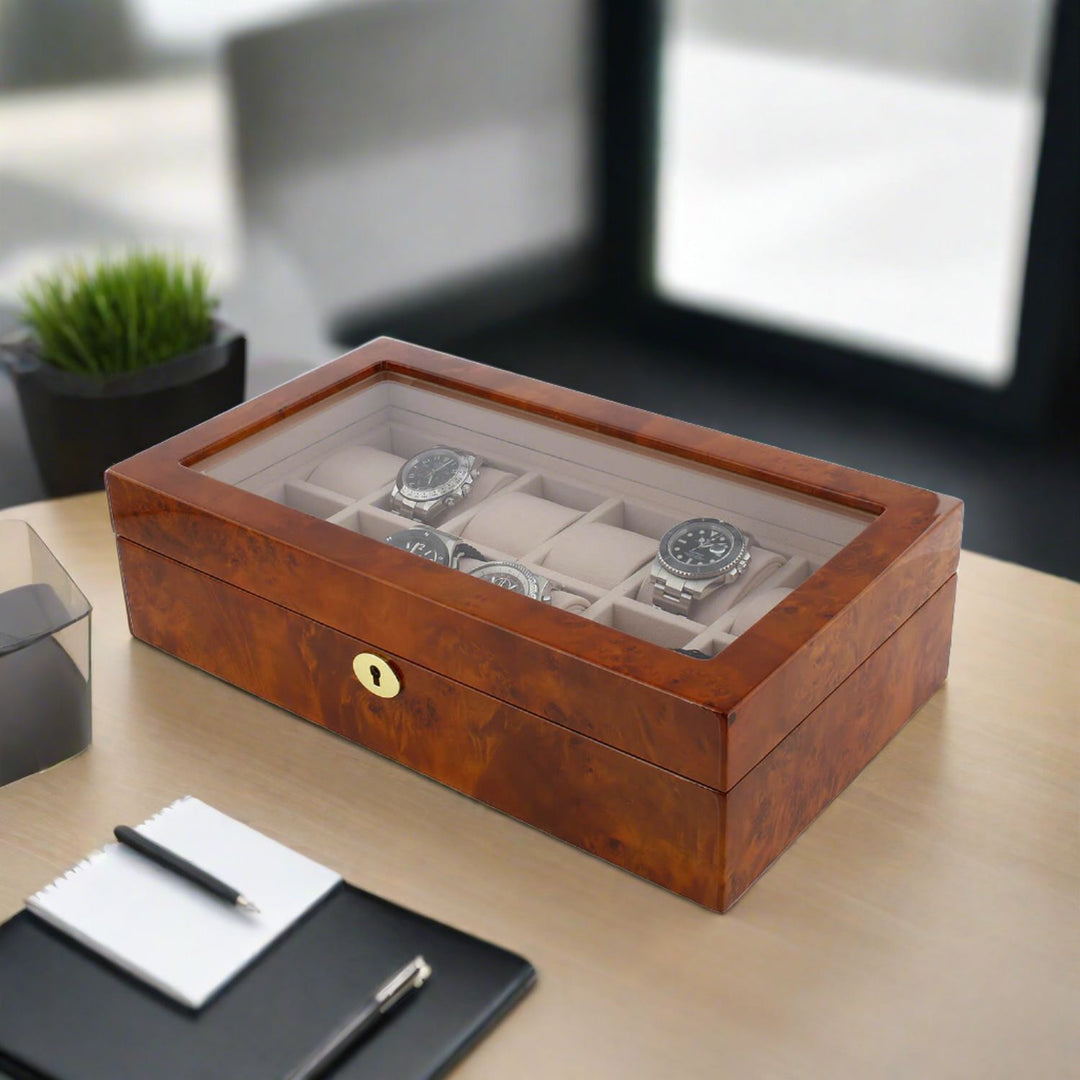 Watch Box for 12 Wrist Watches in Burl Walnut Wood by Aevitas