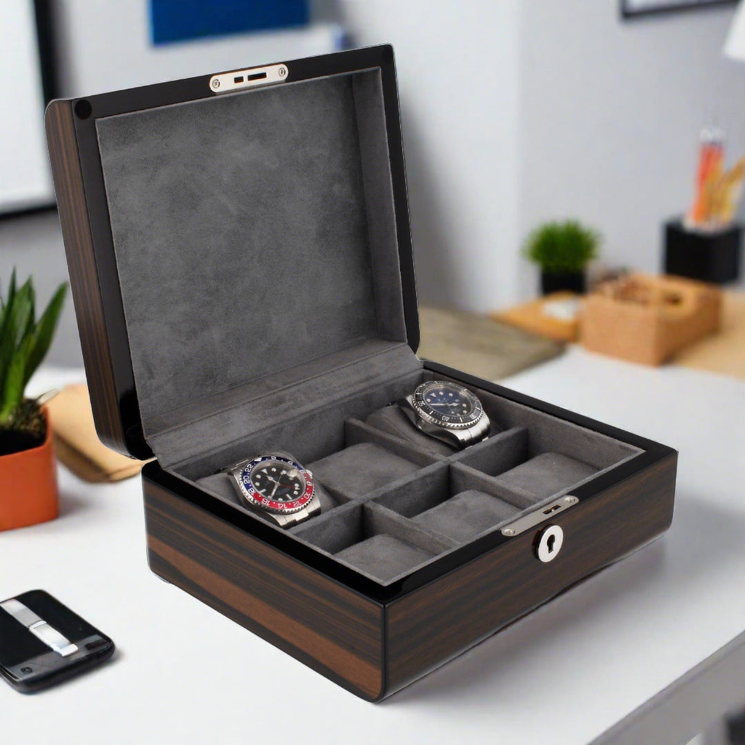 Watch Box for 6 Watches Superb Quality Macassar with Solid Lid by Aevitas