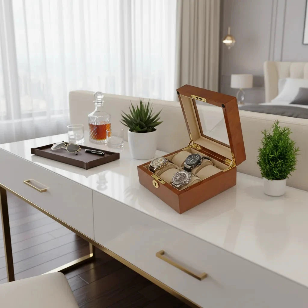 Watch Box for 6 Wrist Watches in Burl Walnut Wood by Aevitas