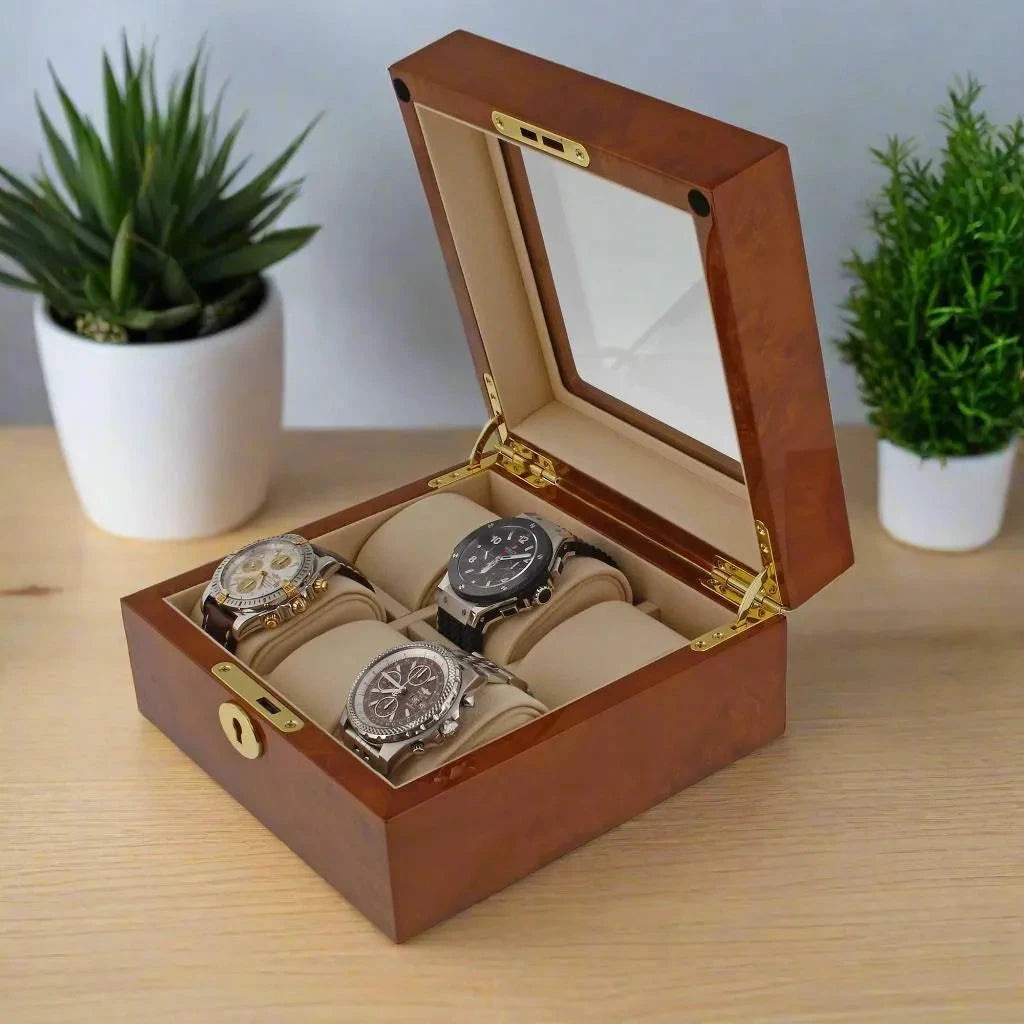 Watch Box for 6 Wrist Watches in Burl Walnut Wood by Aevitas