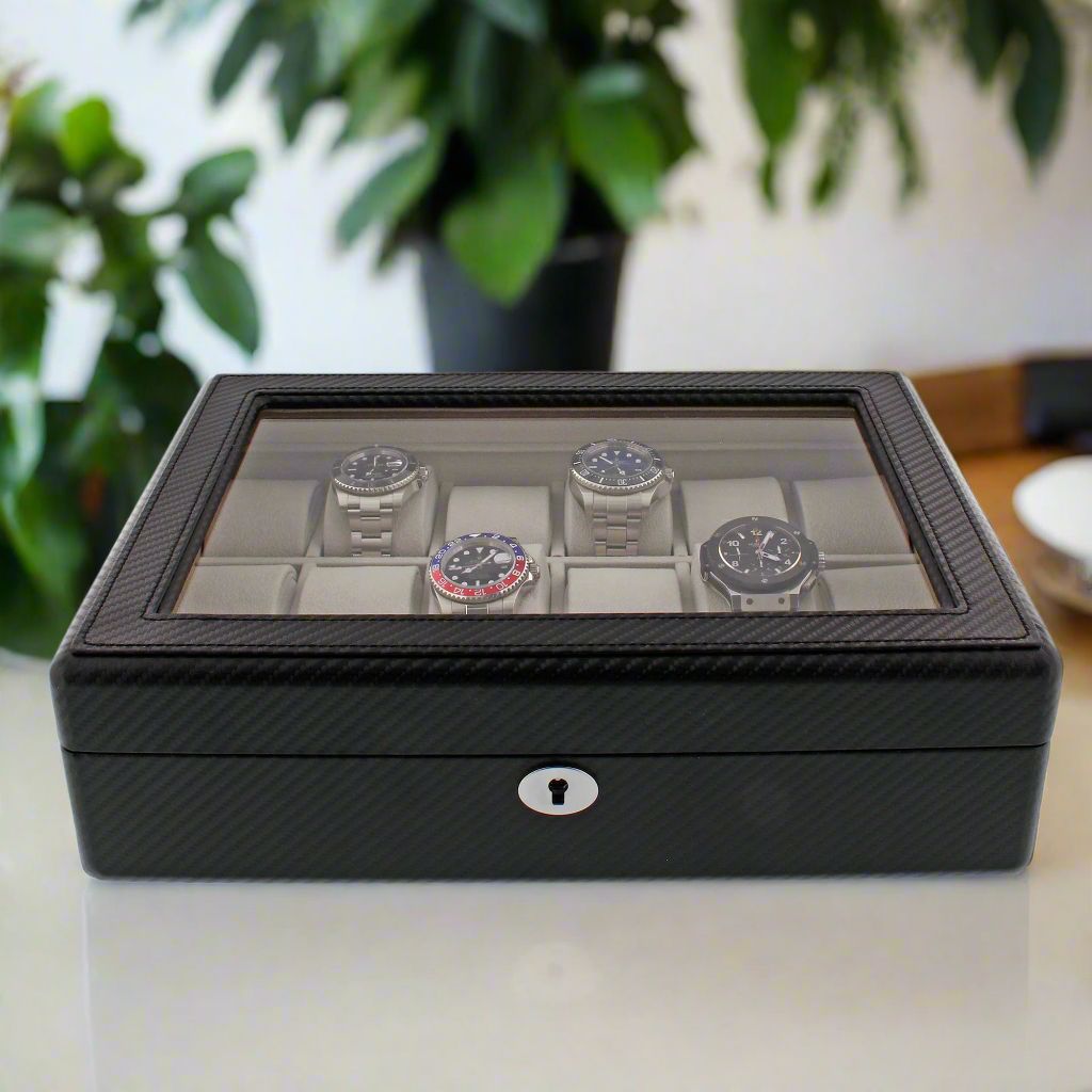 Carbon Fibre Leather Watch Box Premium Quality 18 Watches