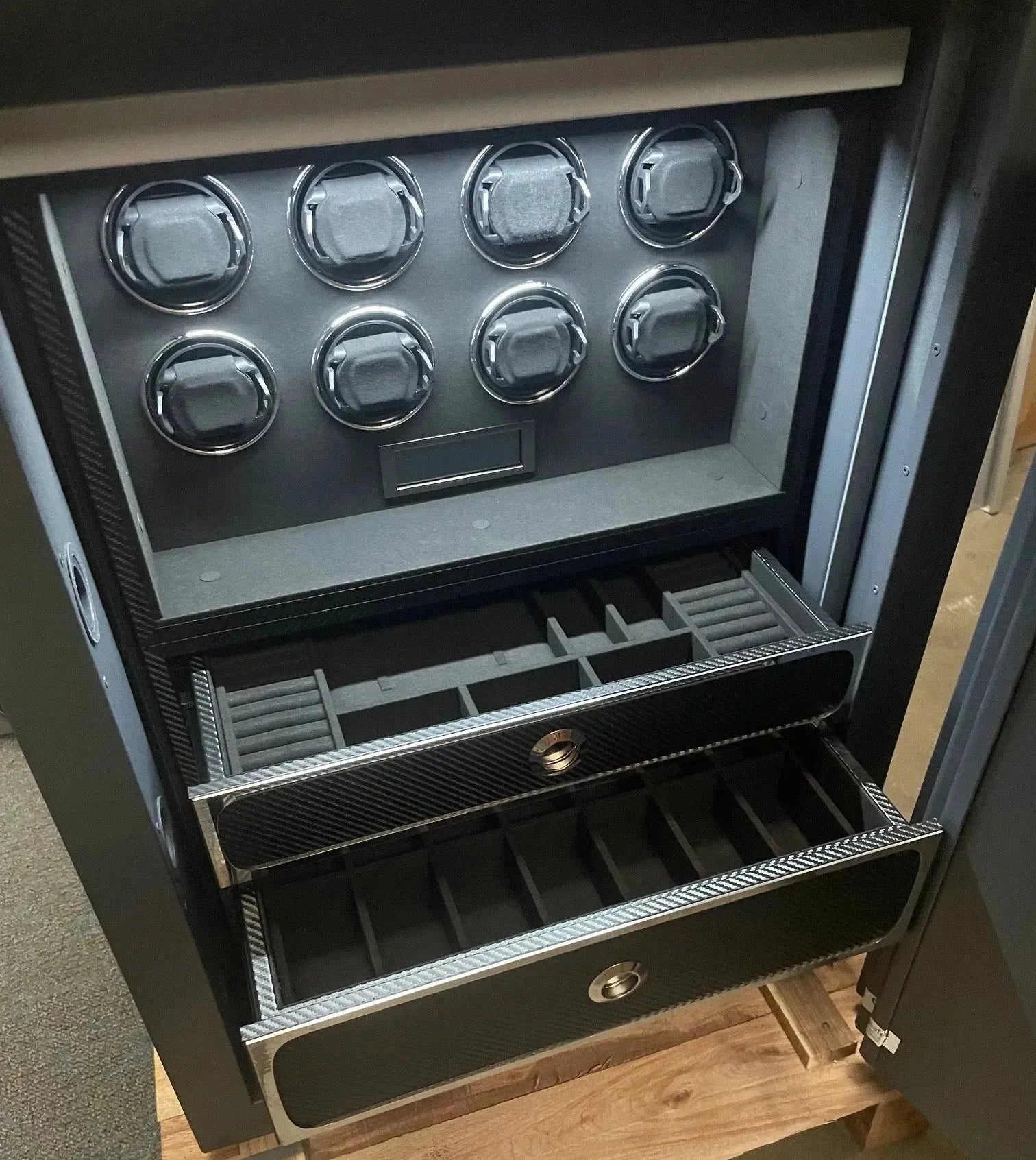 Watch Winder Safe for 8 Watches Insurance Rated with Extra Storage by Aevitas