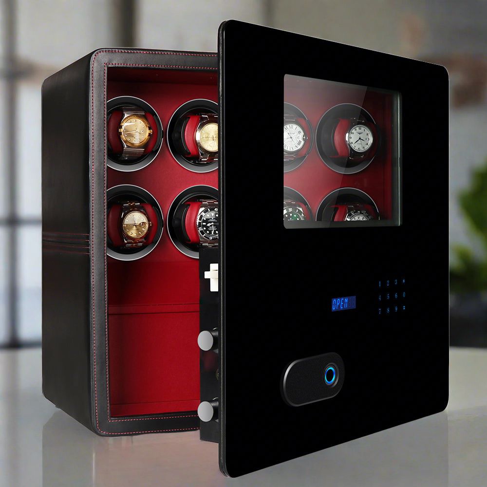 Watch Winder Safe in Black Leather for 8 Watches by Aevitas