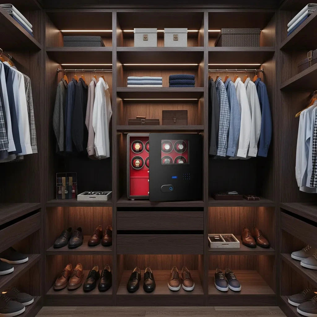 Watch Winder Safe in Black Leather for 8 Watches by Aevitas