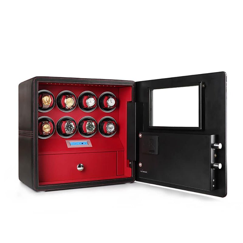 Watch Winder Safe in Black Leather for 8 Watches by Aevitas