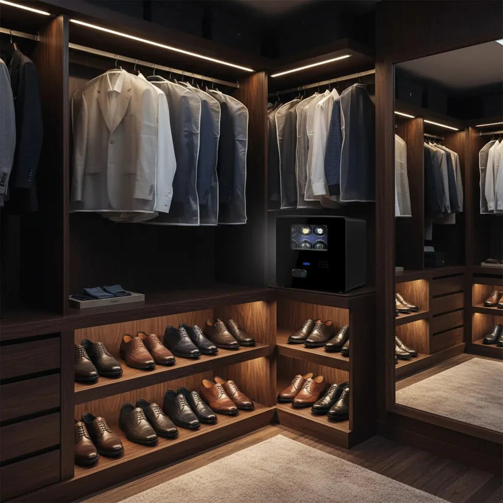 Watch Winder Safe in Black Leather with Blue Inside for 8 Watches by Aevitas