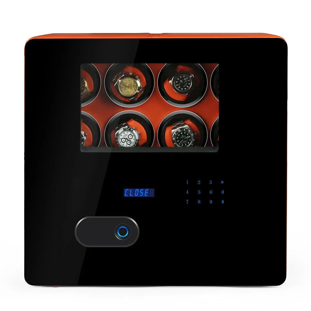 Watch Winder Safe in Orange Leather for 8 Watches by Aevitas