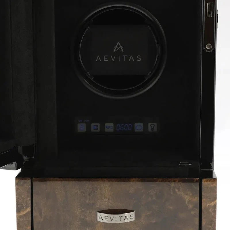 Watch Winder for 4 Automatic Watches Dark Burl Wood Finish Tower Series by Aevitas
