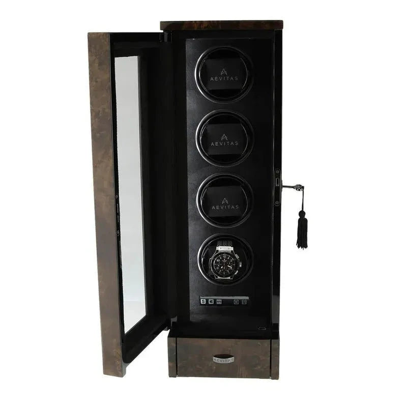 Watch Winder for 4 Automatic Watches Dark Burl Wood Finish Tower Series by Aevitas