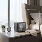 Single Watch Winder Black Leather White Stitching Mains or Battery by Aevitas